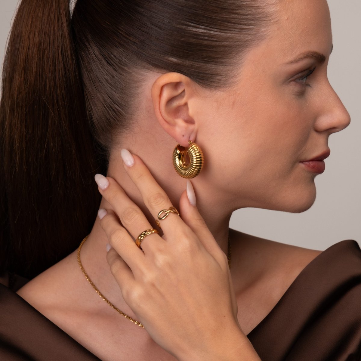 Brincos de Argolas Bold Ziza Banhado em Ouro 18k - Murano Joias