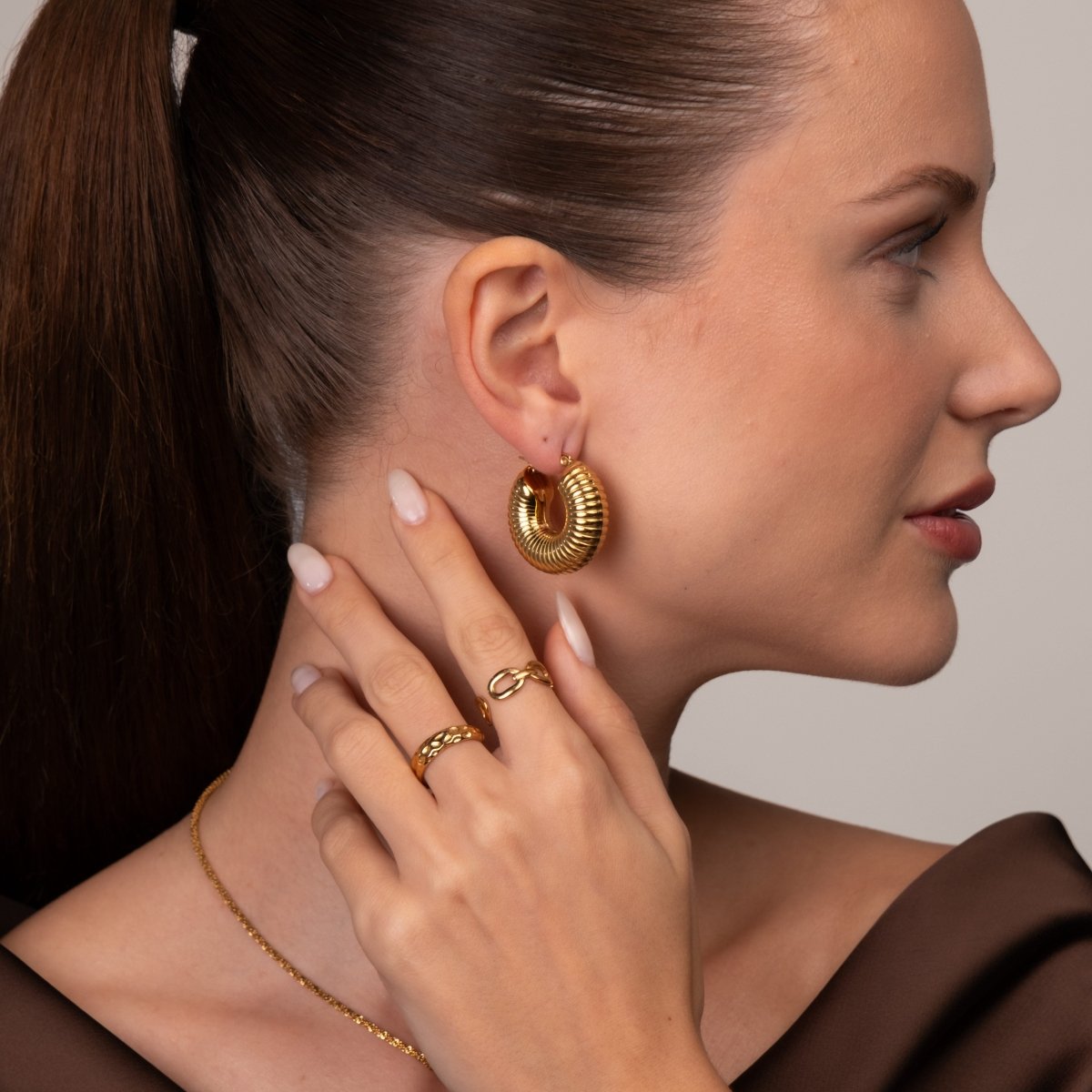 Brincos de Argolas Bold Ziza Banhado em Ouro 18k - Murano Joias