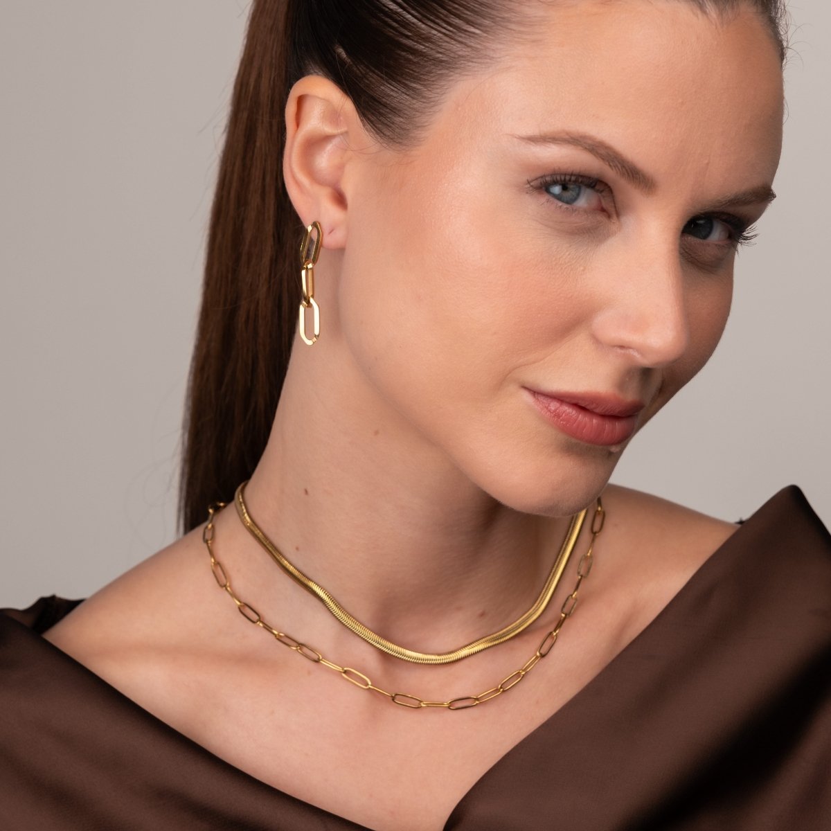 Brincos Pendentes Elo Banhado em Ouro 18k - Murano Joias