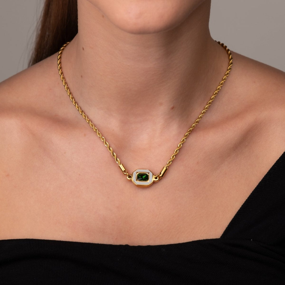 Colar Aura Esmeralda Banhado em Ouro 18K - Murano Joias