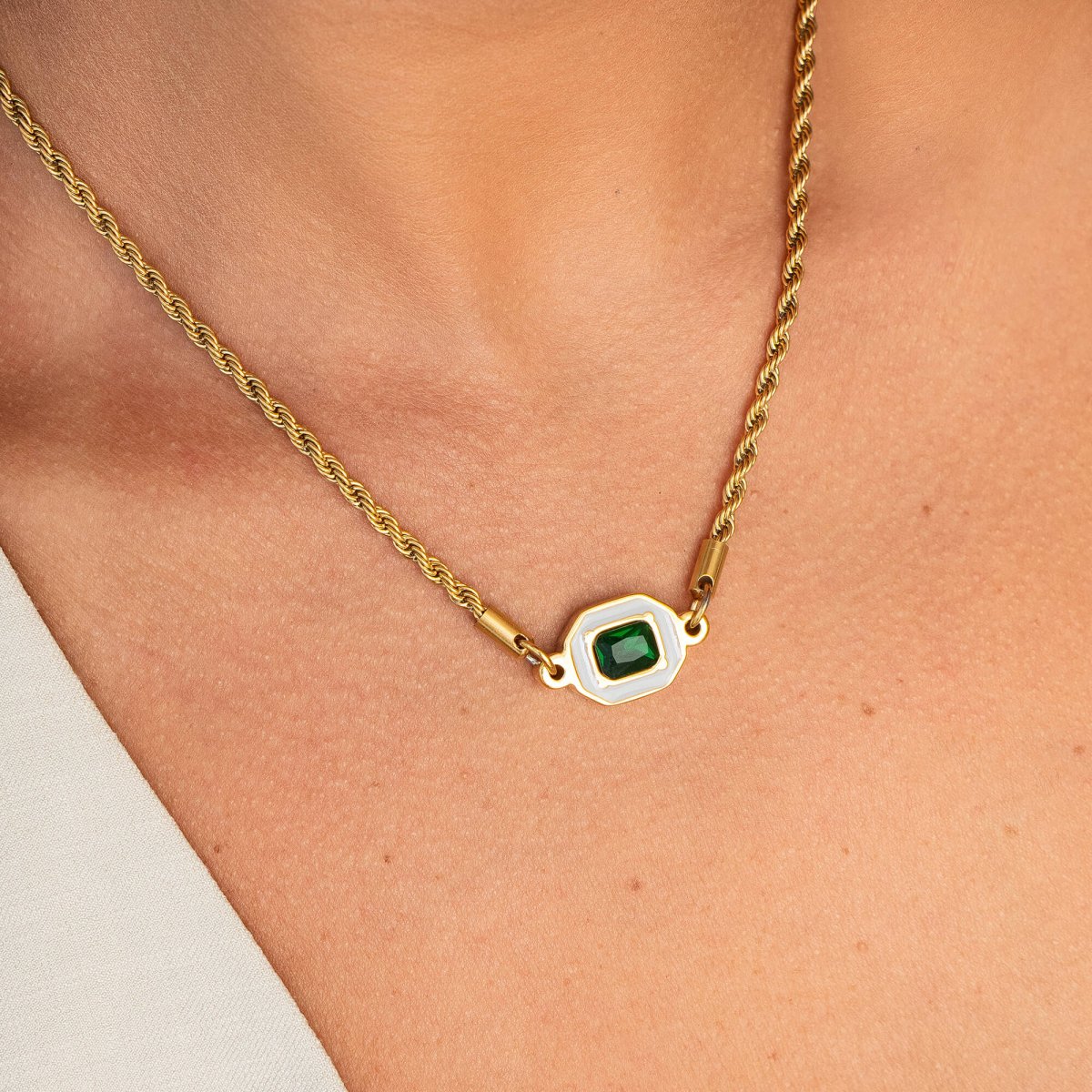 Colar Aura Esmeralda Banhado em Ouro 18K - Murano Joias
