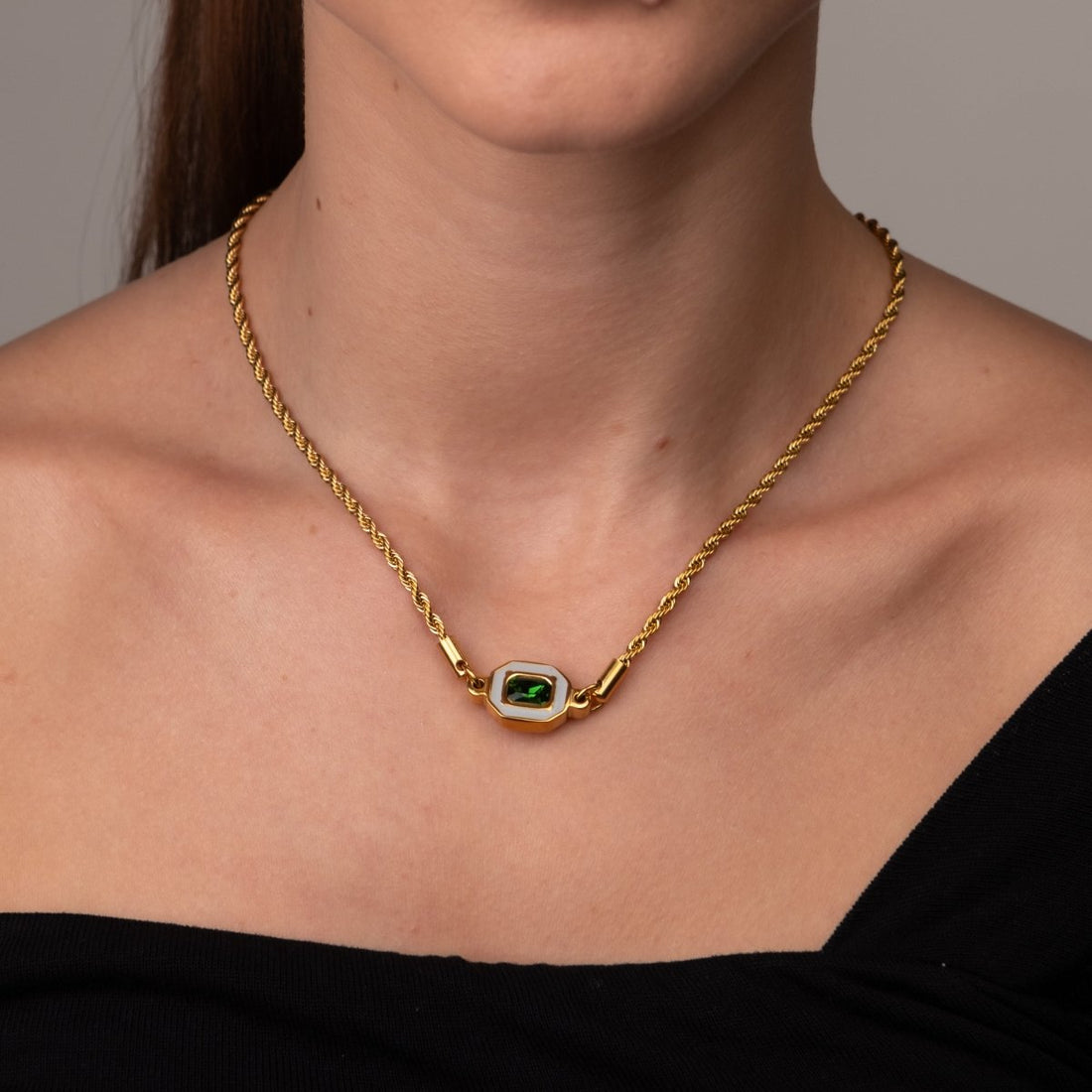 Colar Aura Esmeralda Banhado em Ouro 18K - Murano Joias