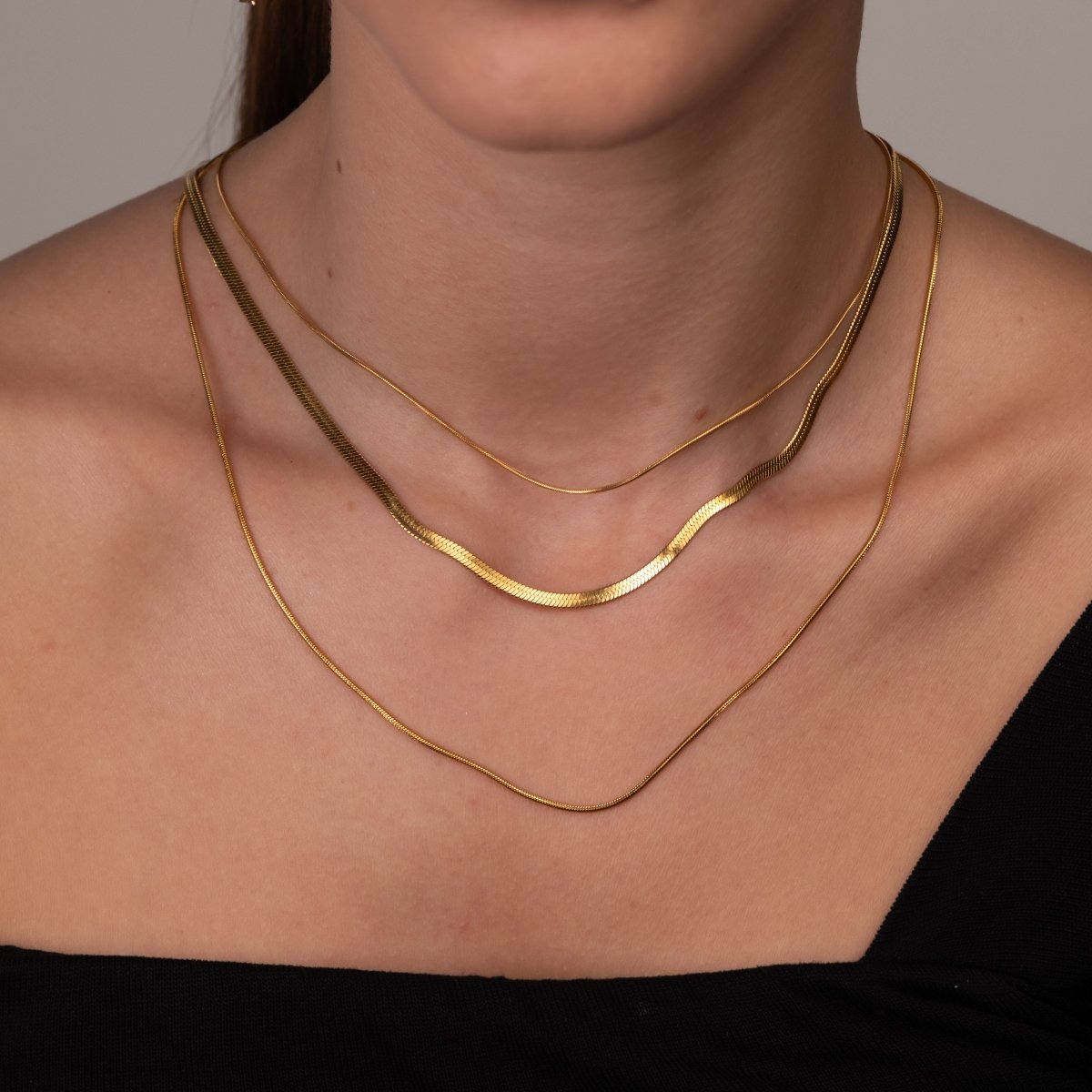 Colar Celina Trio Camadas Malha Banhado em Ouro 18K - Murano Joias