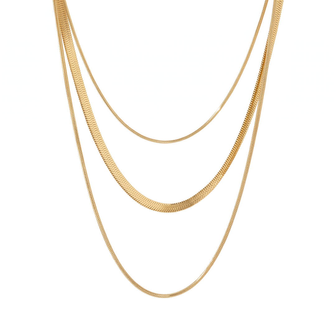 Colar Celine Trio Camadas Malha Banhado em Ouro 18K - Murano Joias