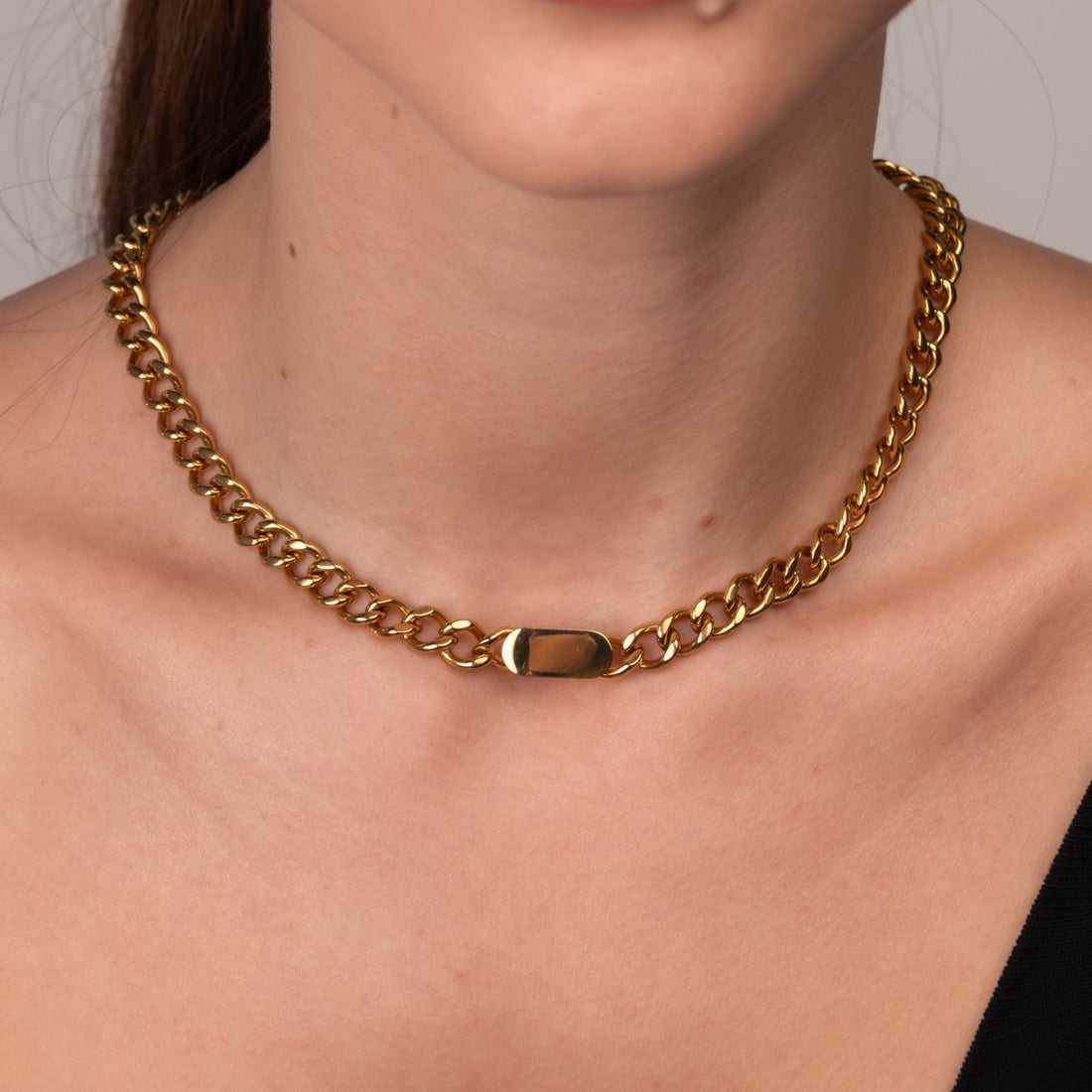 Colar Corrente Pingente Retangular Minimalista Banhado em Ouro 18K - Murano Joias