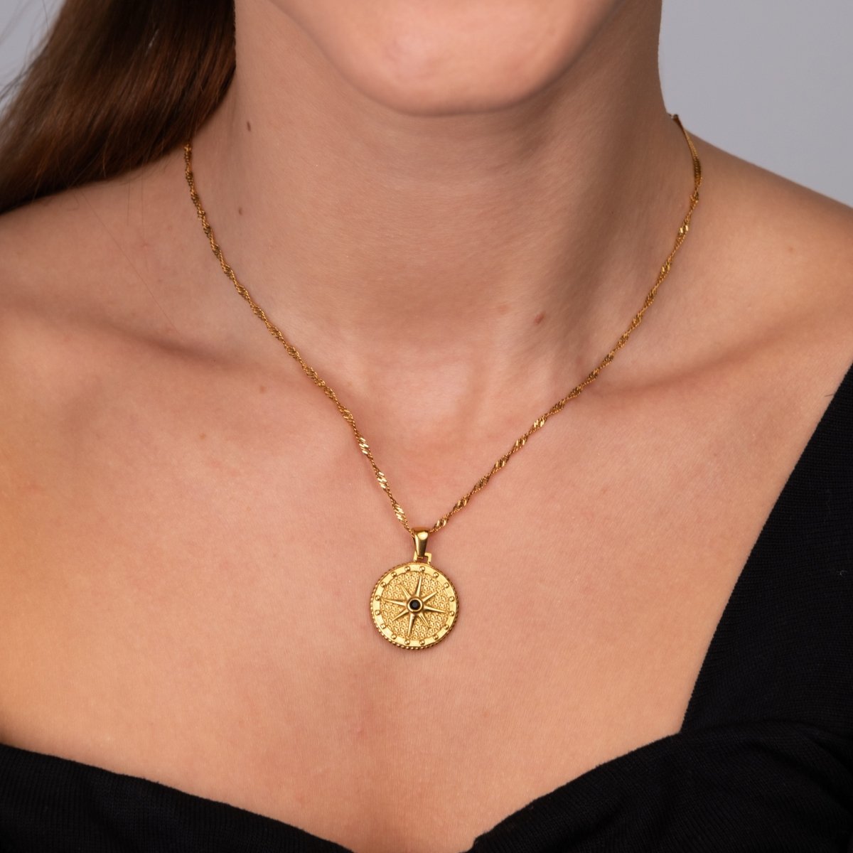 Colar Estrela Rosa dos Ventos Banhado em Ouro 18k - Murano Joias