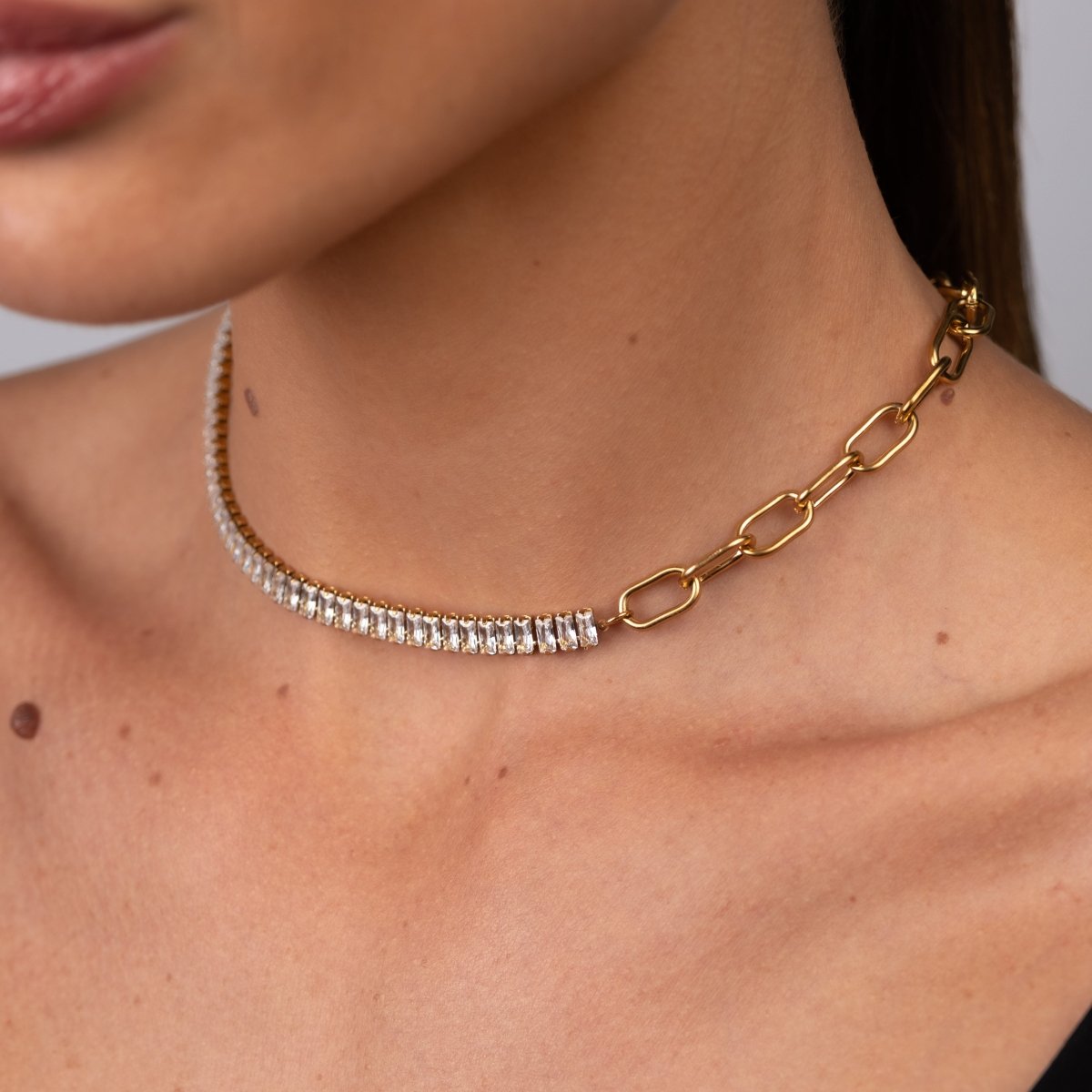 Colar Gargantilha Riviera Baguete Banhado em Ouro 18k - Murano Joias