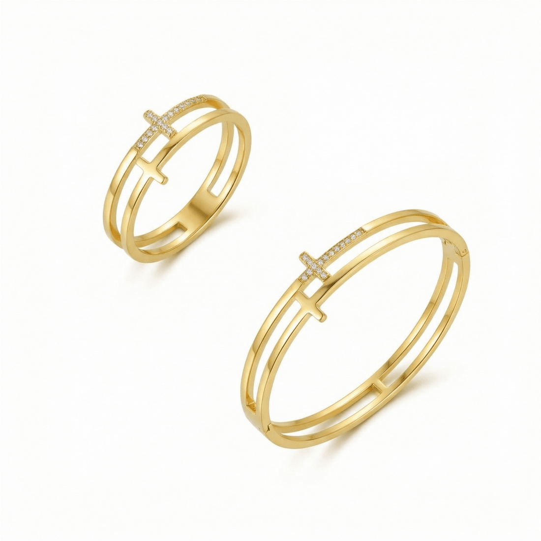 Conjunto Cruz Banhado em Ouro 18K - Murano Joias