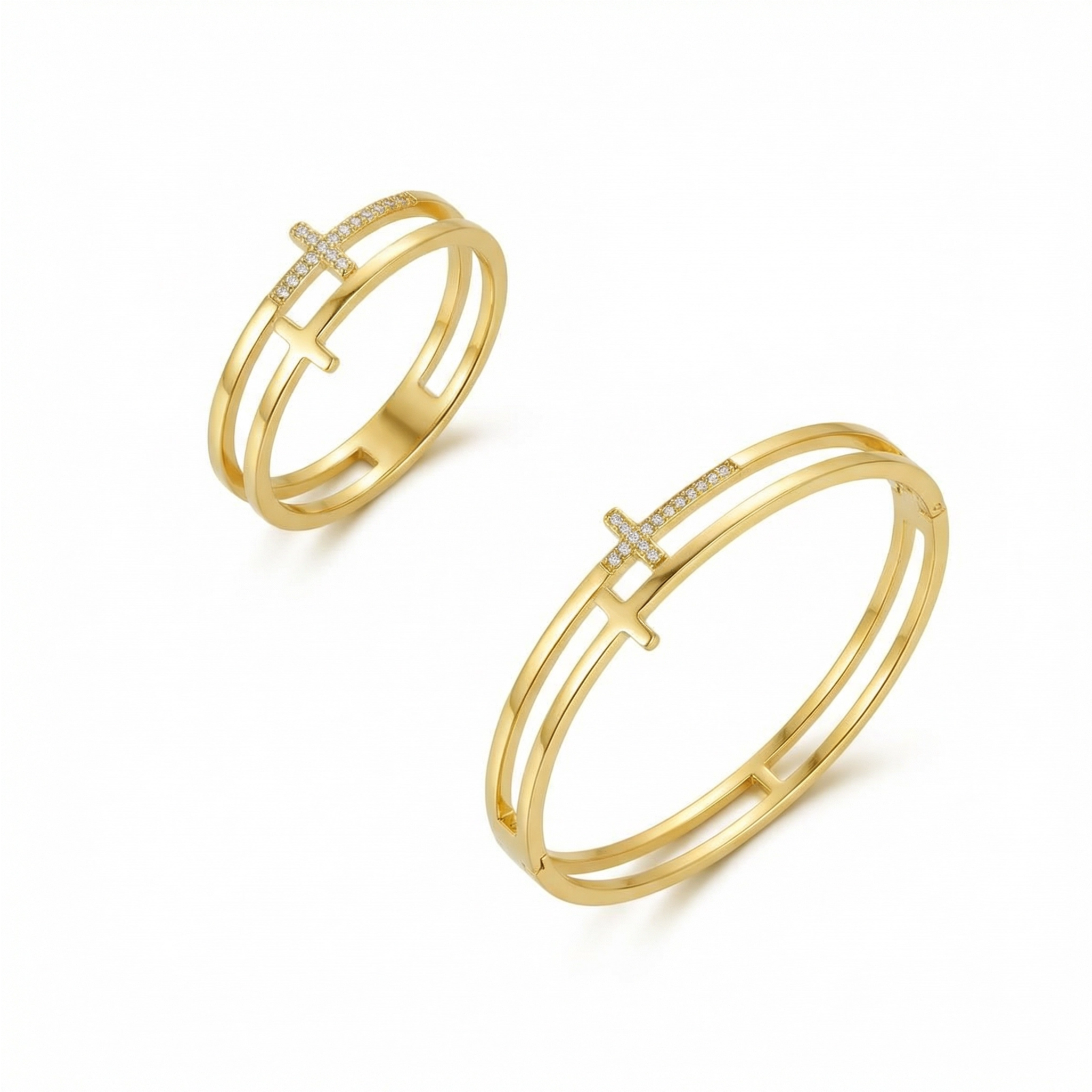 Conjunto Cruz Banhado em Ouro 18K - Murano Joias