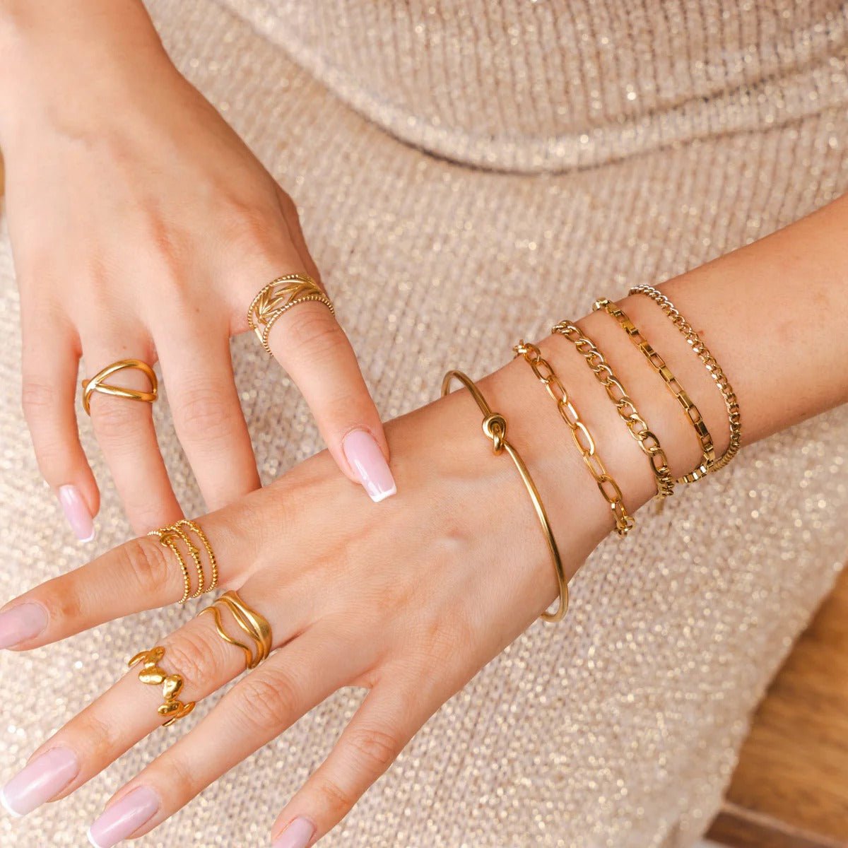 Kit Pulseiras Elegance & Bracelete Nó Banhado em Ouro 18K - Murano Joias
