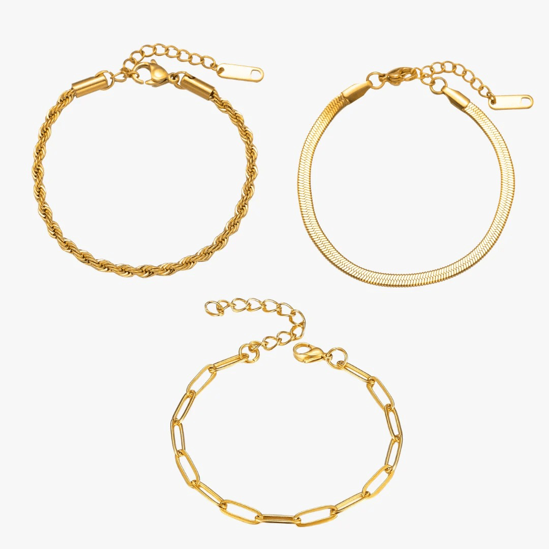 Kit Pulseiras Essential Banhado em Ouro 18K - Murano Joias