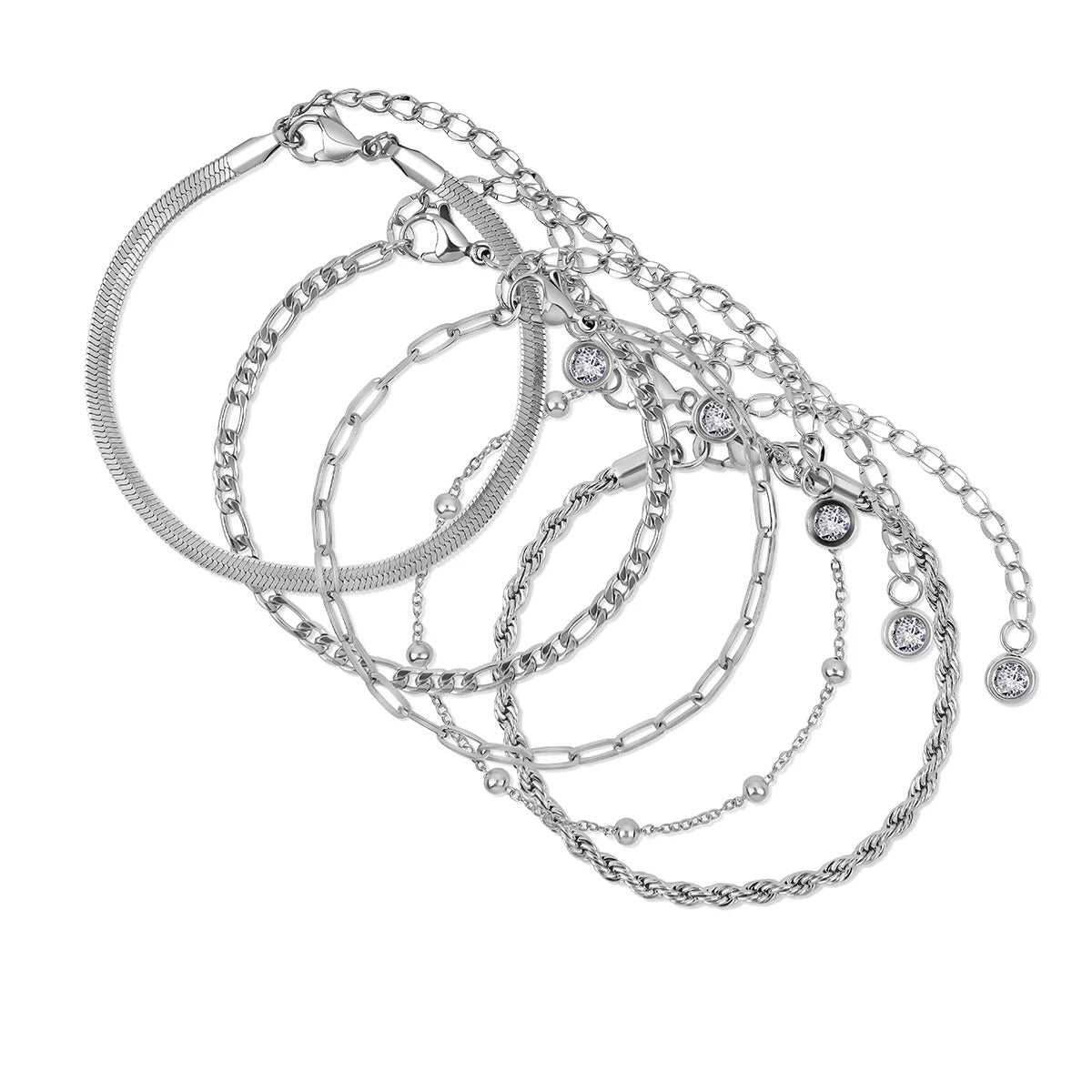 Kit Pulseiras Glamour Zircônias - Prata - Murano Joias