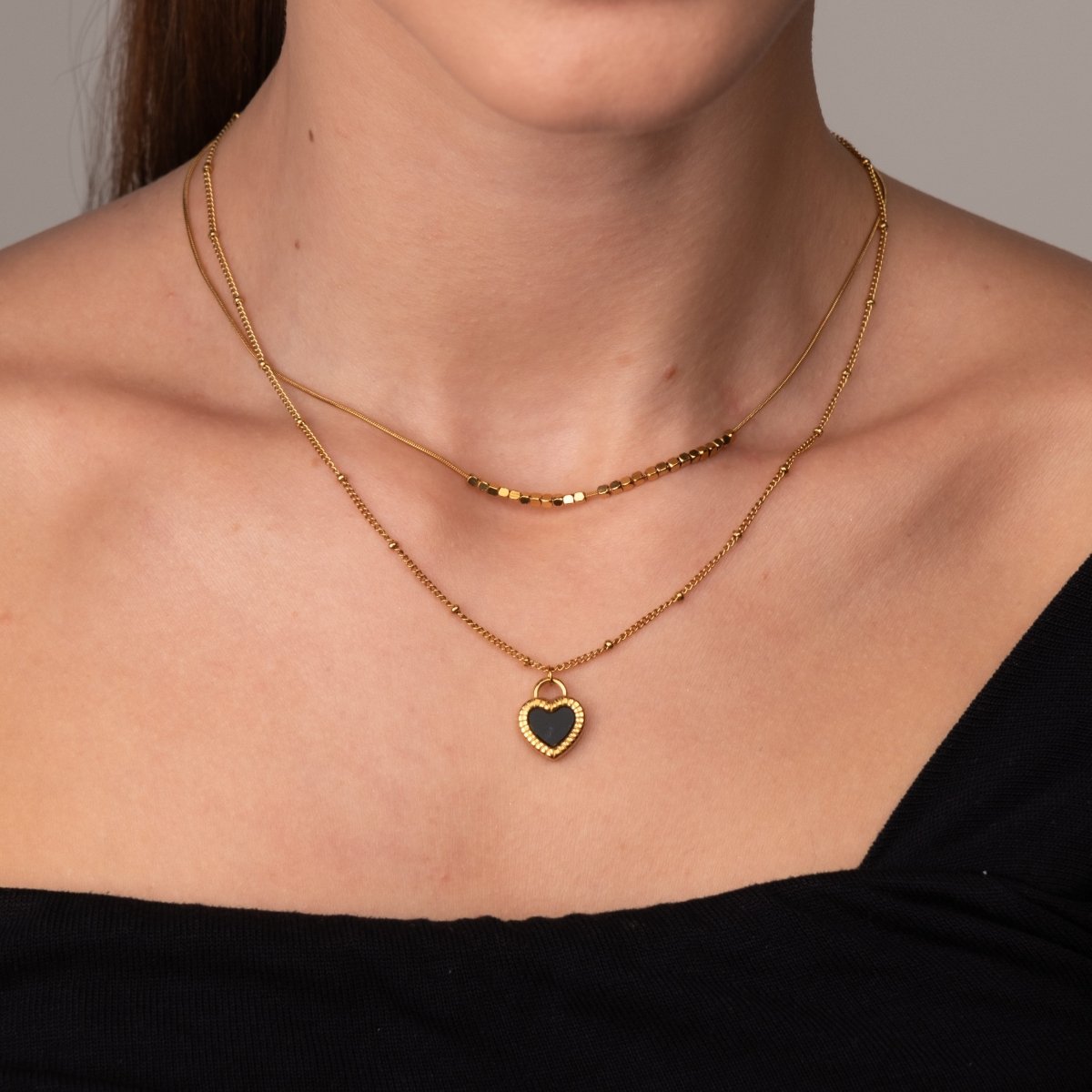 Mix de Colares Coração Marmorizado Banhado em Ouro 18K - Murano Joias