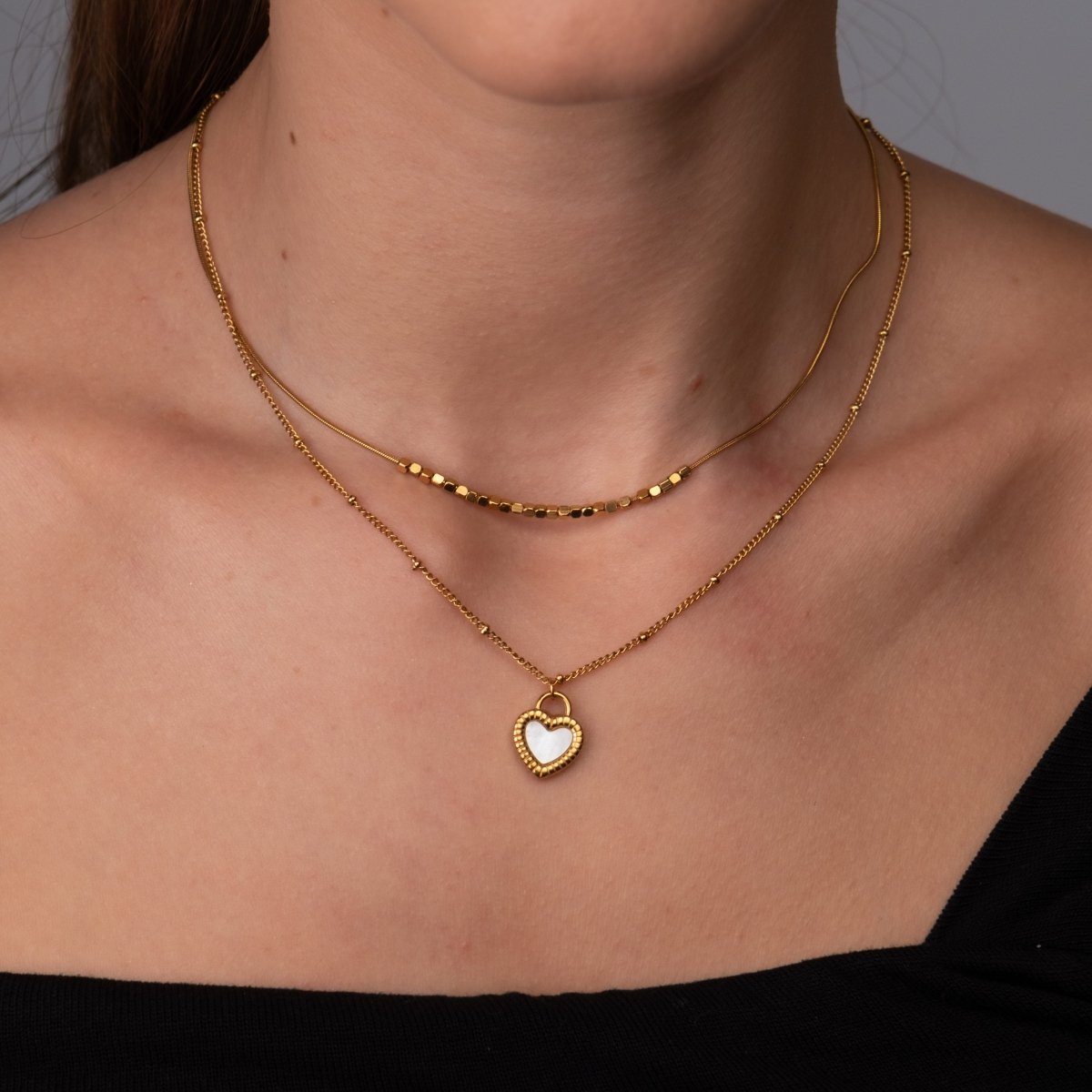 Mix de Colares Coração Marmorizado Banhado em Ouro 18K - Murano Joias