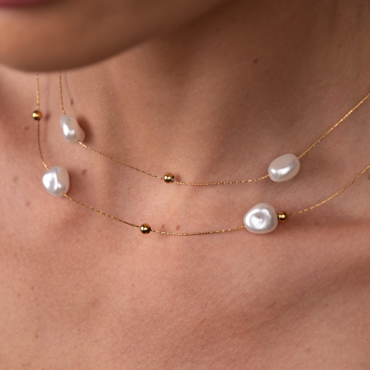 Mix de Colares Pérolas Irregulares Banhado em Ouro 18K - Murano Joias