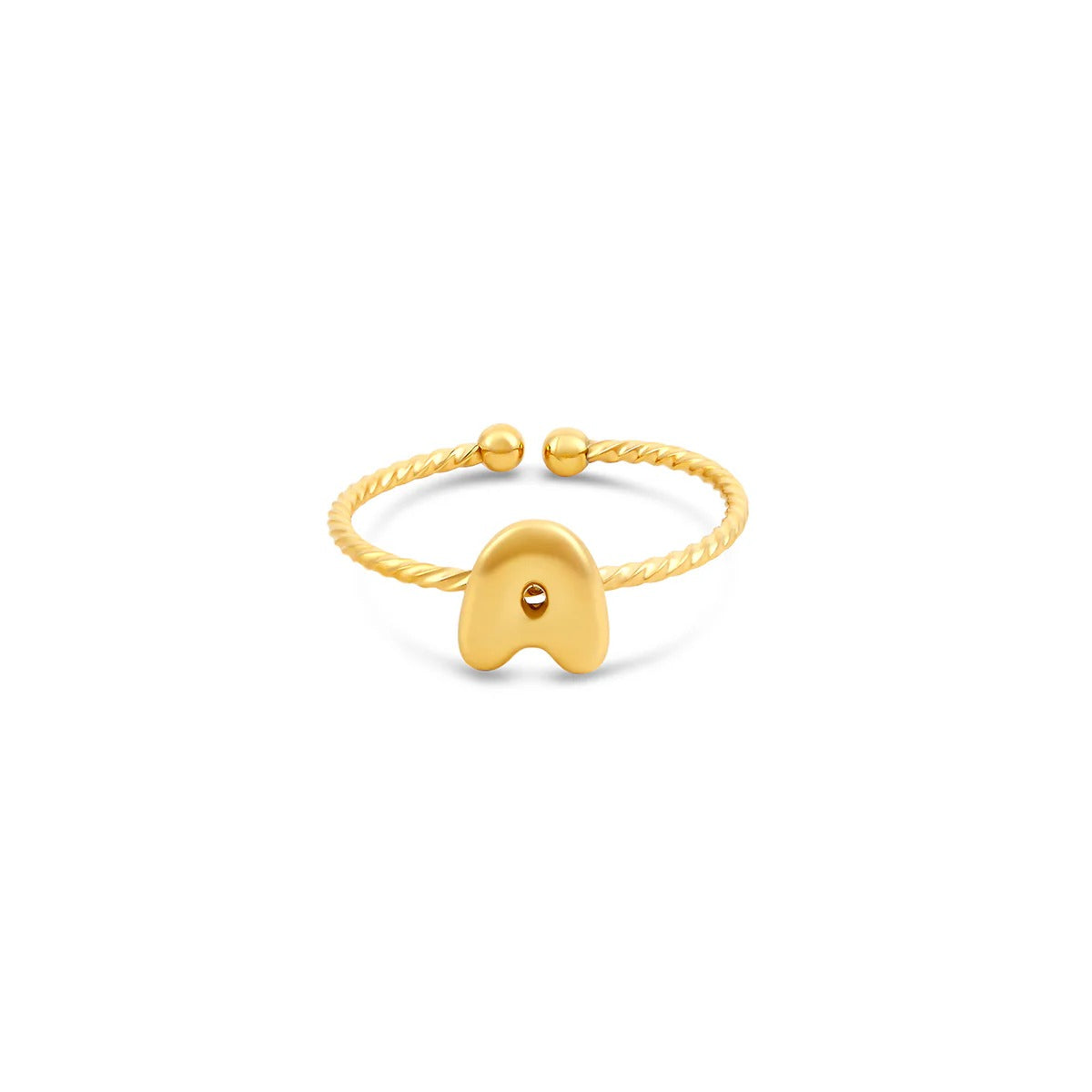 Anel Letra Inicial Bubble Rope Ajustável Banhado em Ouro 18K