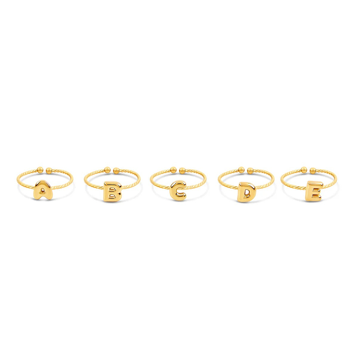 Anel Letra Inicial Bubble Rope Ajustável Banhado em Ouro 18K