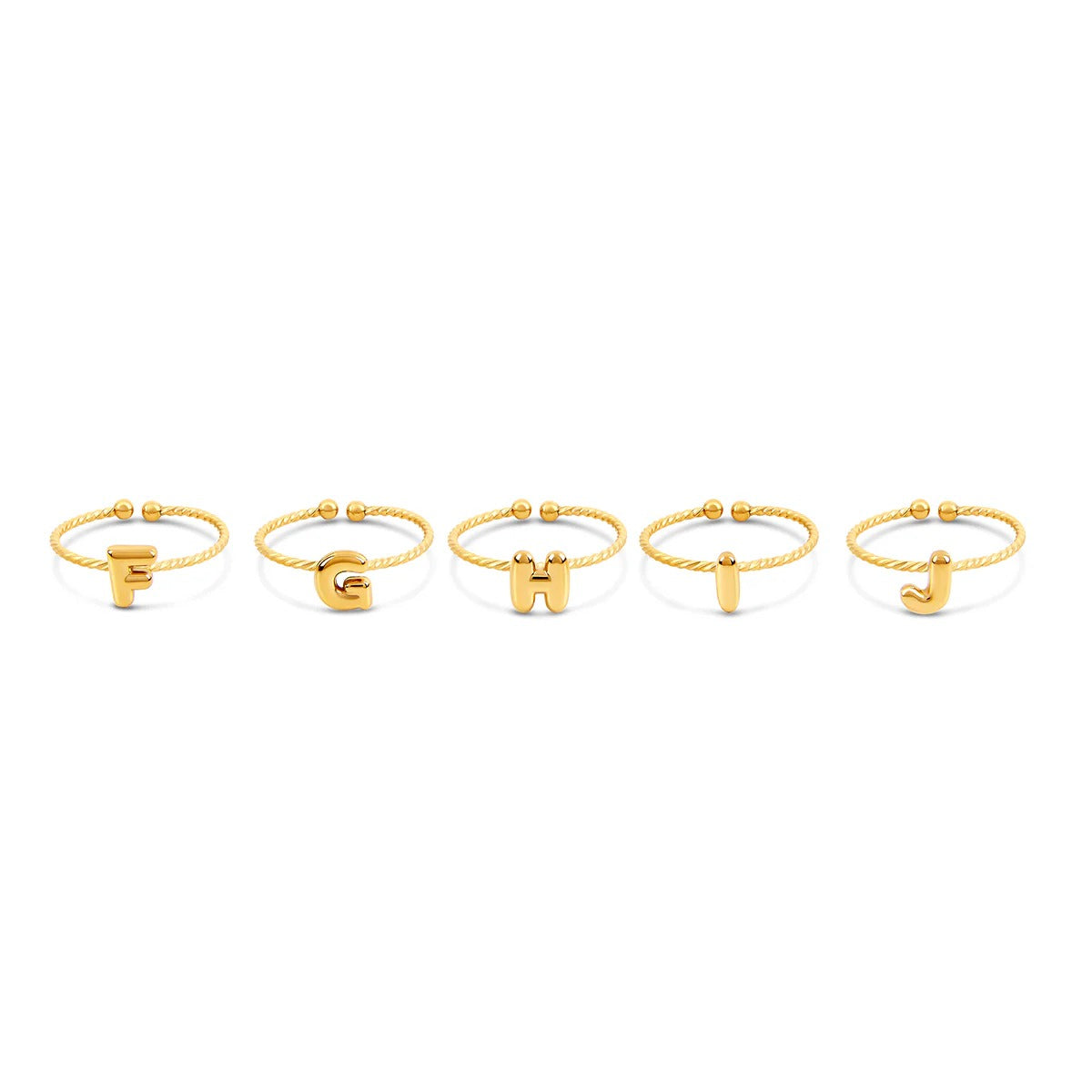 Anel Letra Inicial Bubble Rope Ajustável Banhado em Ouro 18K