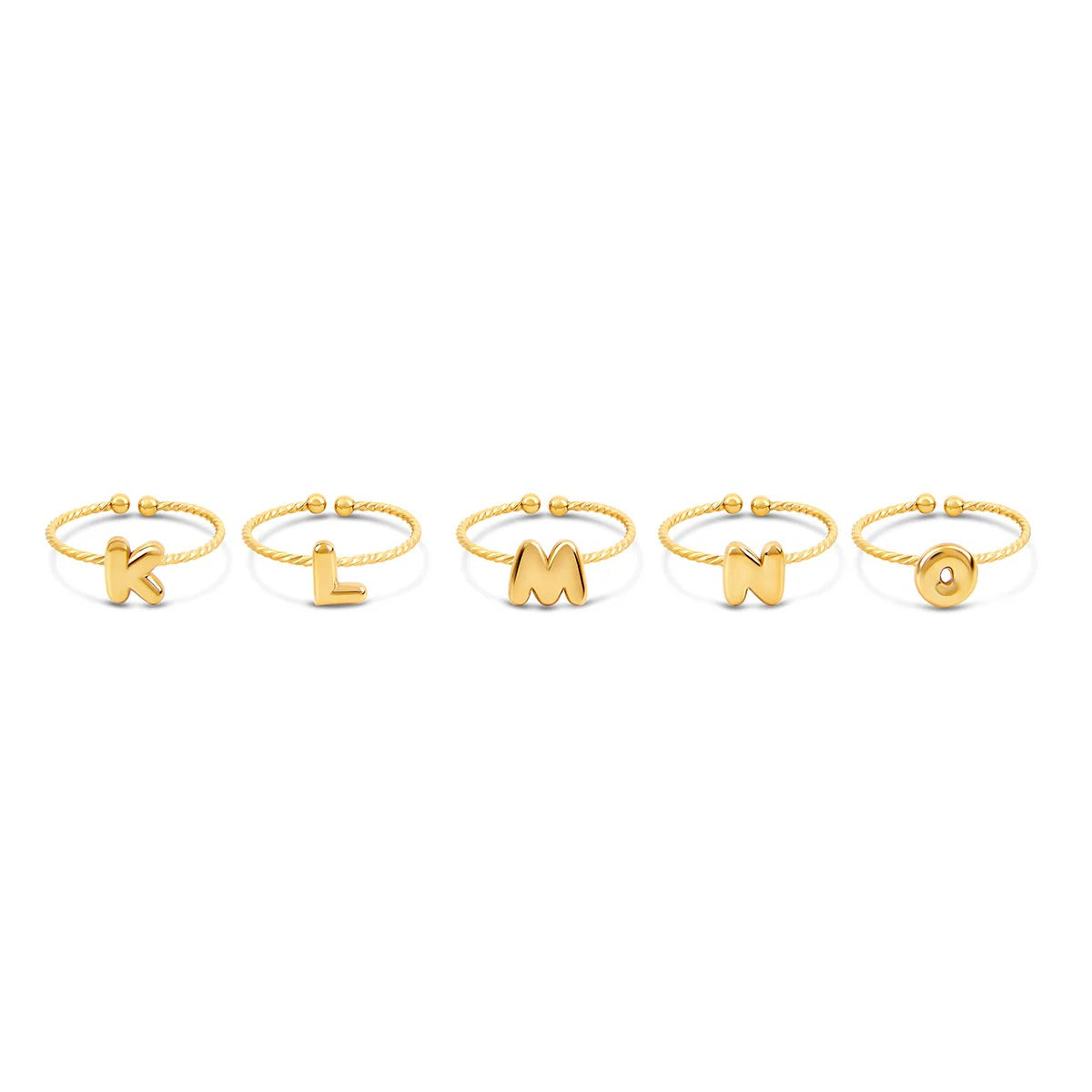 Anel Letra Inicial Bubble Rope Ajustável Banhado em Ouro 18K