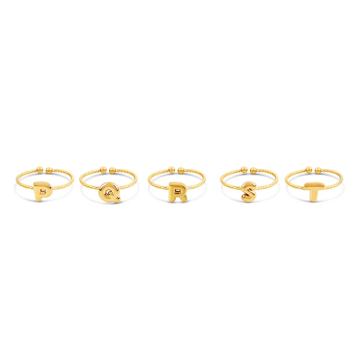 Anel Letra Inicial Bubble Rope Ajustável Banhado em Ouro 18K
