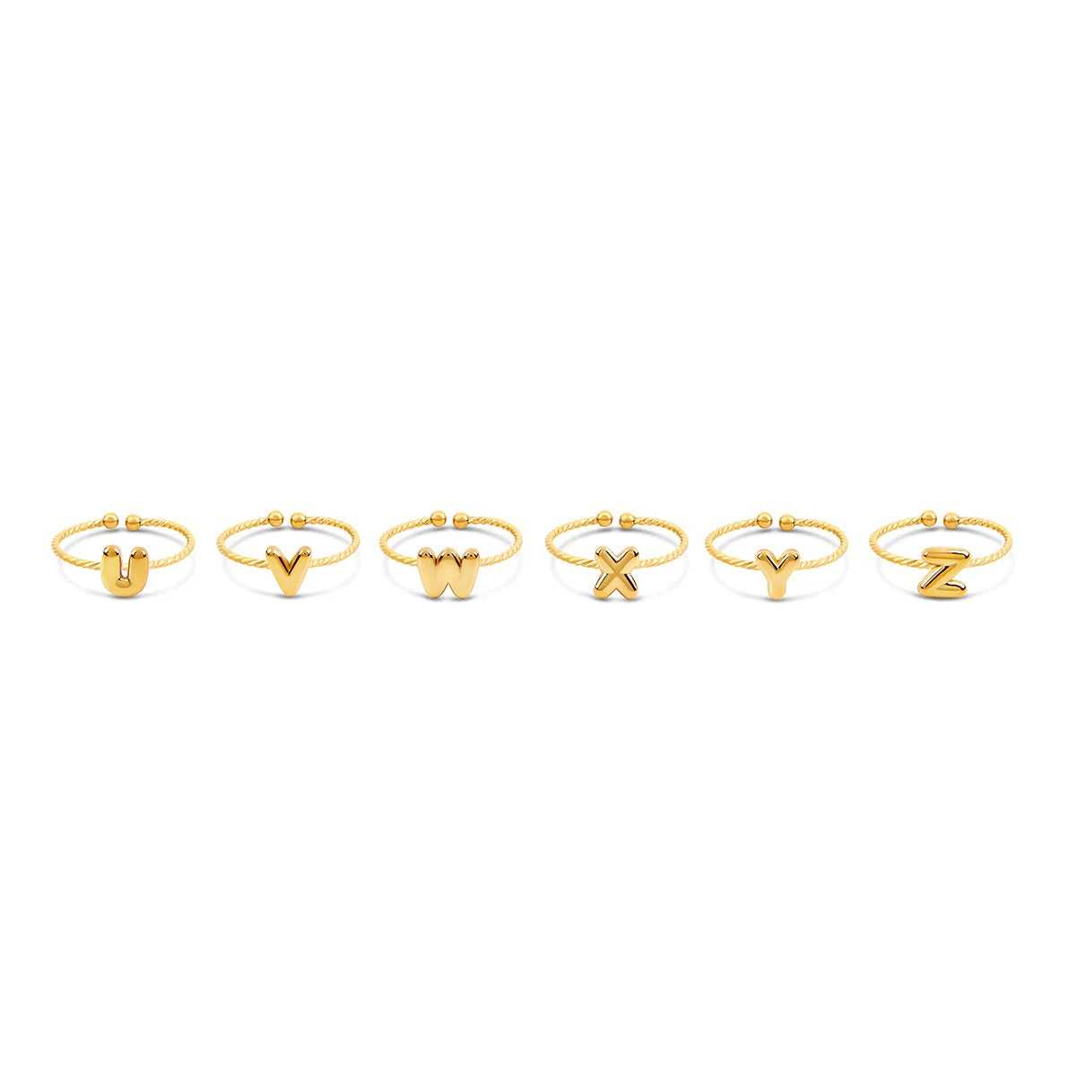 Anel Letra Inicial Bubble Rope Ajustável Banhado em Ouro 18K