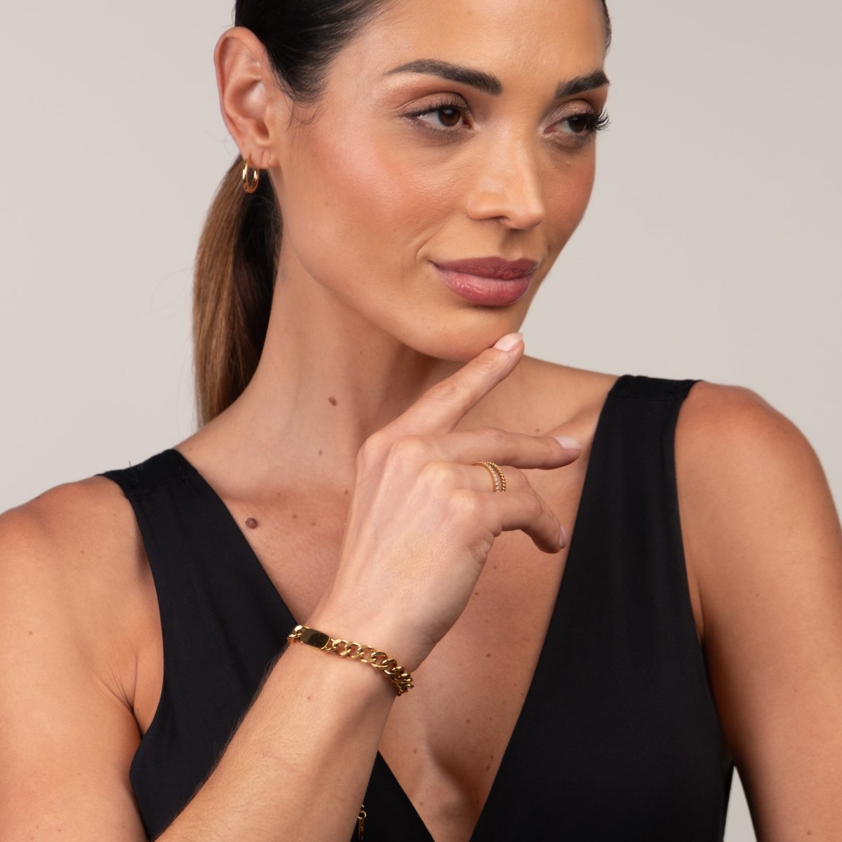 Pulseira de Corrente Pingente Retangular Banhada em Ouro 18k - Murano Joias