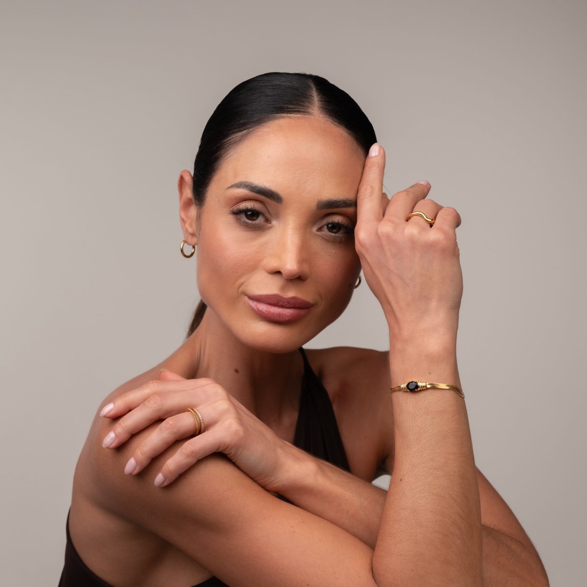 Pulseira Malha Pedra Ônix Banhado em Ouro 18K - Murano Joias