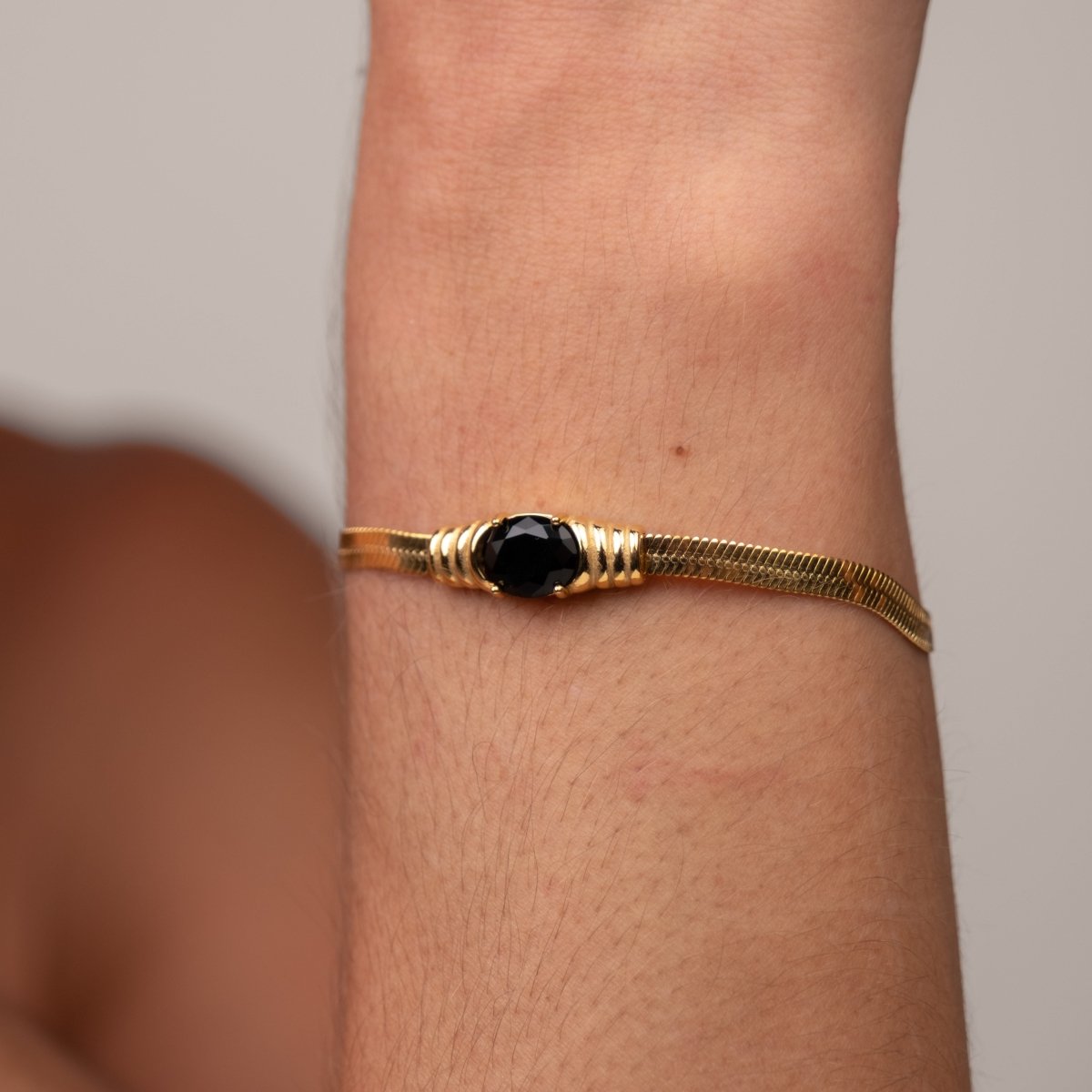 Pulseira Malha Pedra Ônix Banhado em Ouro 18K - Murano Joias