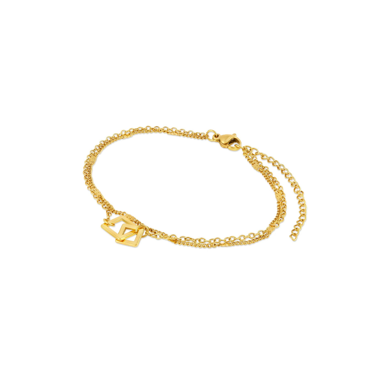 Pulseira Pingente Elo Quadrado Banhada em Ouro 18K - Murano Joias