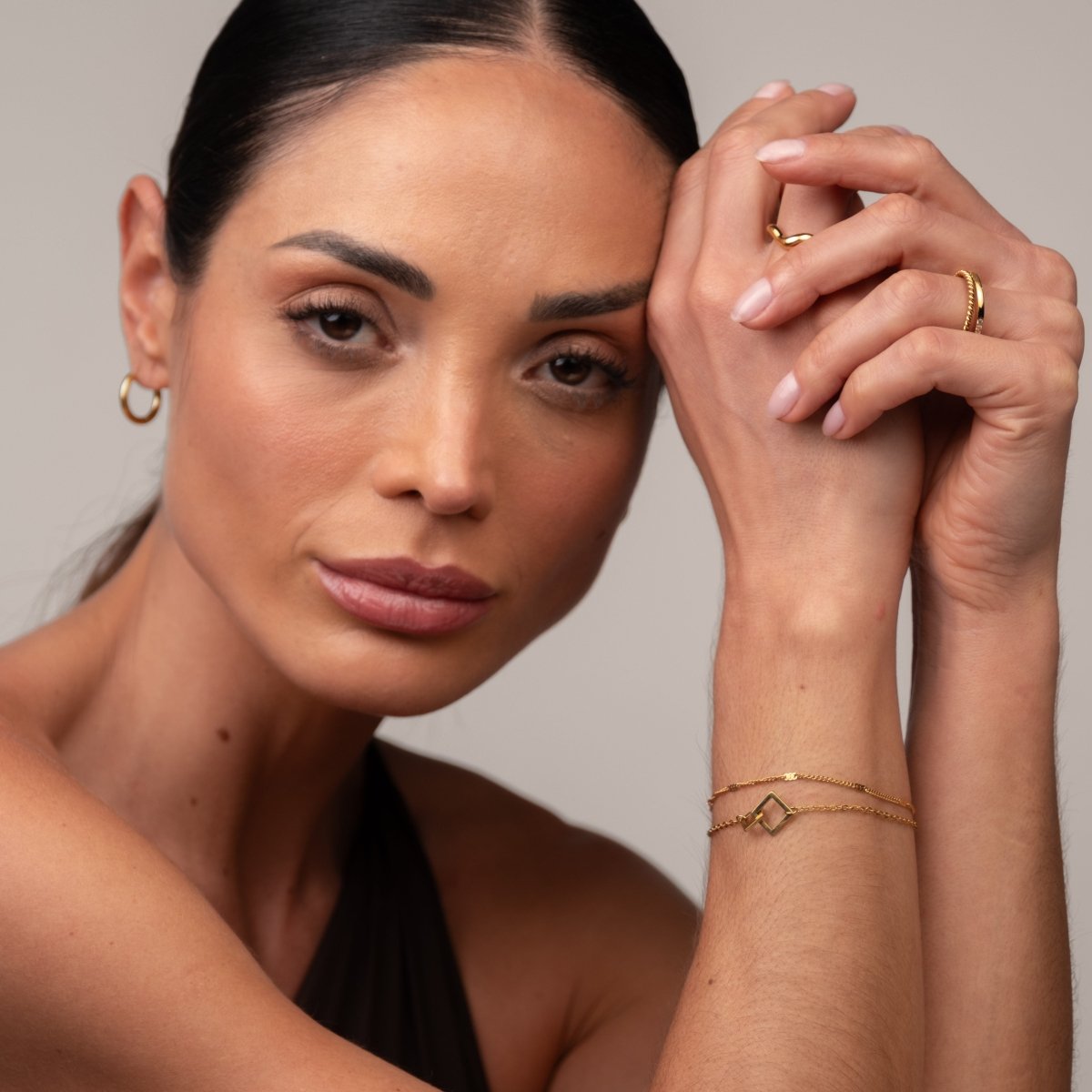 Pulseira Pingente Elo Quadrado Banhada em Ouro 18K - Murano Joias