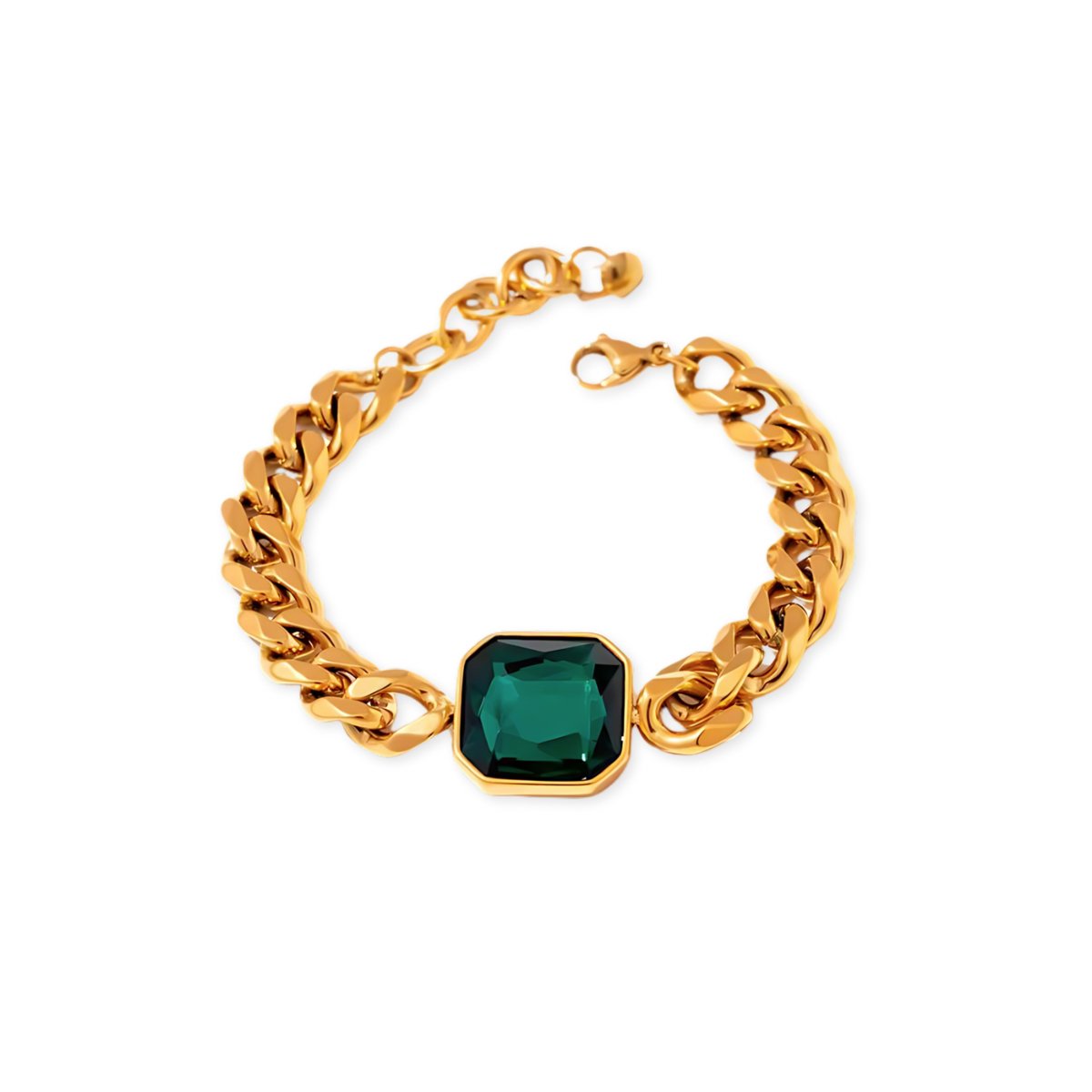 Pulseira Rich Pedra Verde Esmeralda Banho Ouro 18k - Murano Joias