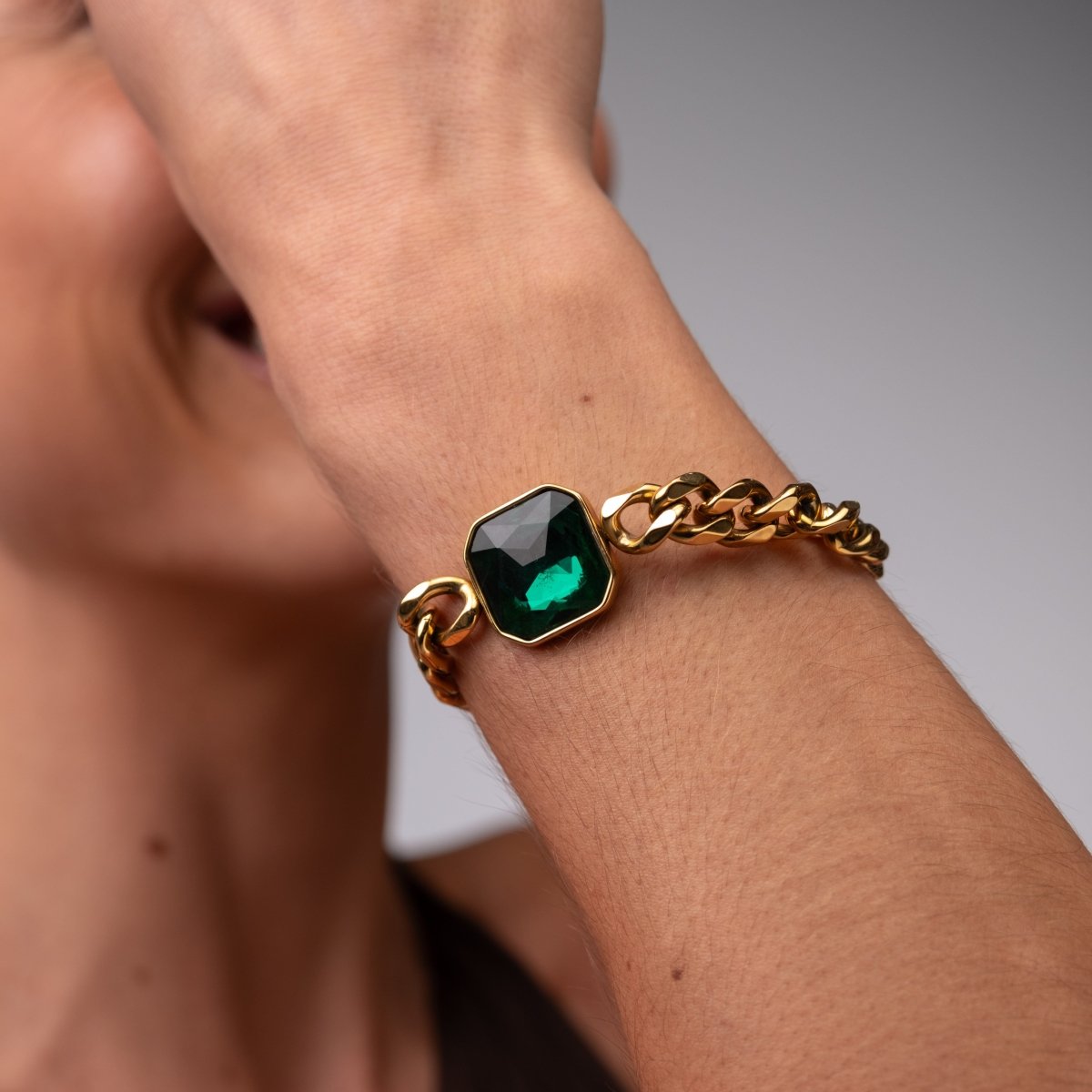 Pulseira Rich Pedra Verde Esmeralda Banho Ouro 18k - Murano Joias