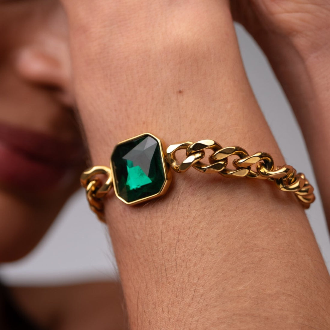 Pulseira Rich Pedra Verde Esmeralda Banho Ouro 18k - Murano Joias