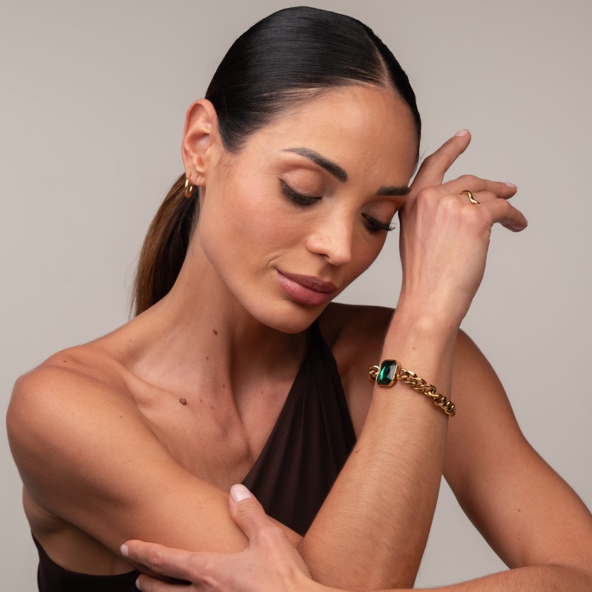 Pulseira Rich Pedra Verde Esmeralda Banho Ouro 18k - Murano Joias