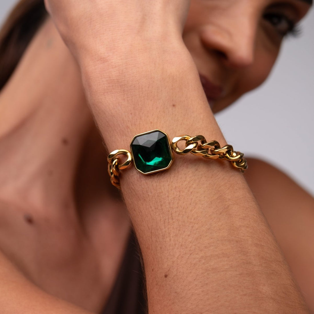 Pulseira Rich Pedra Verde Esmeralda Banho Ouro 18k - Murano Joias
