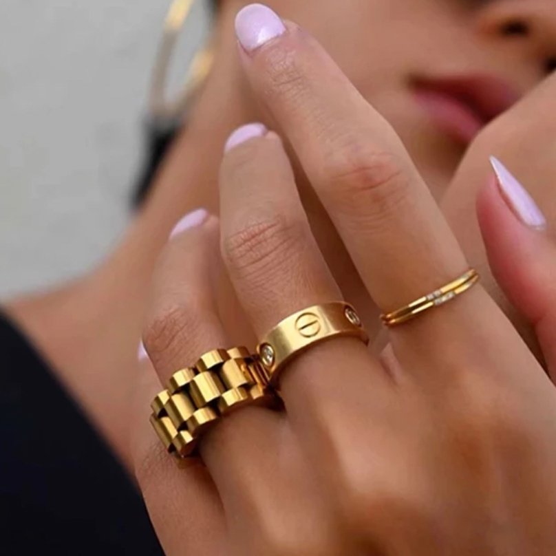 Anel Beauty Largo Elos Minimalista Ouro 18k - Murano Joias