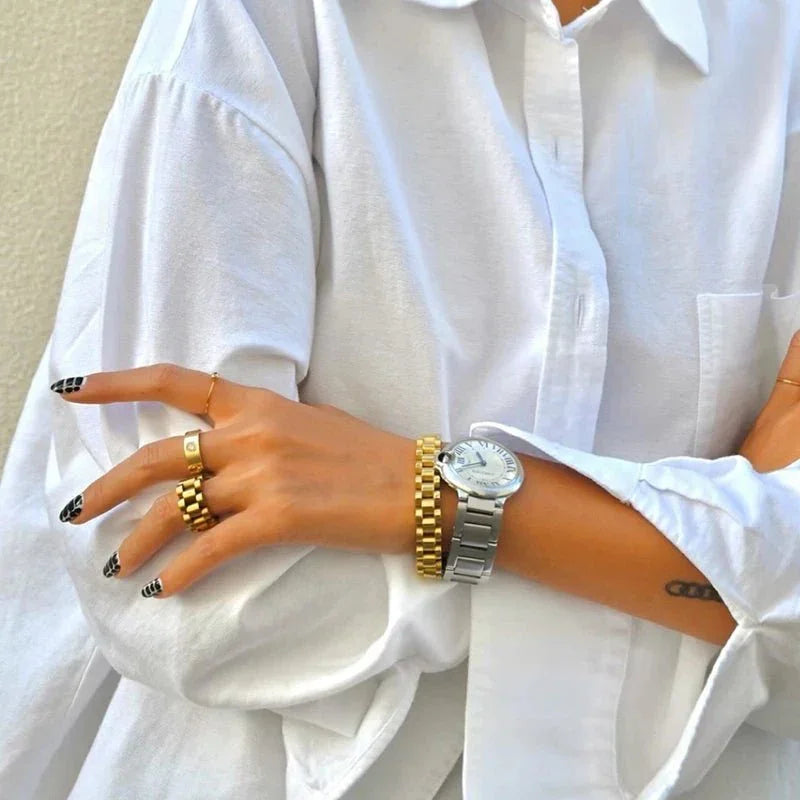 Anel Beauty Largo Elos Minimalista Ouro 18k - Murano Joias