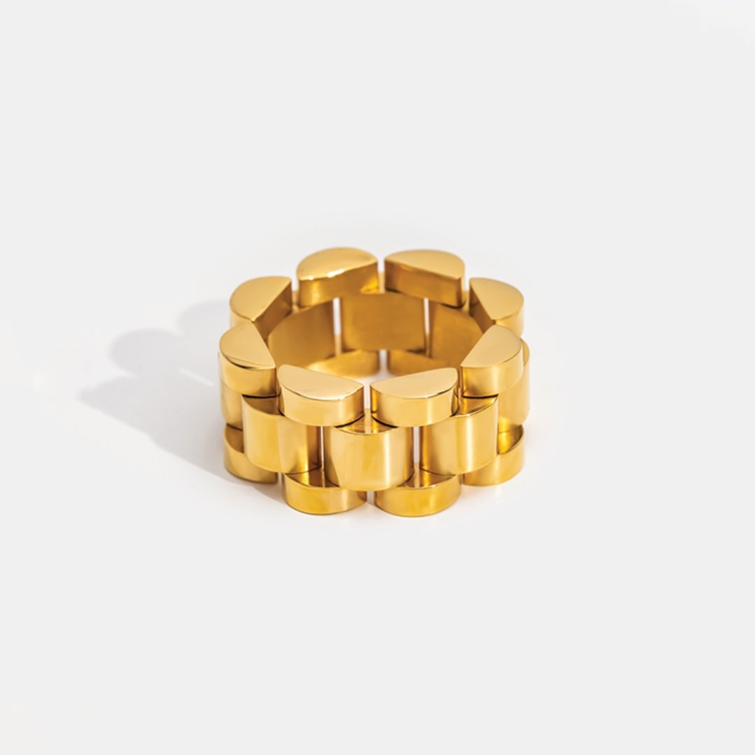 Anel Beauty Largo Elos Minimalista Ouro 18k - Murano Joias