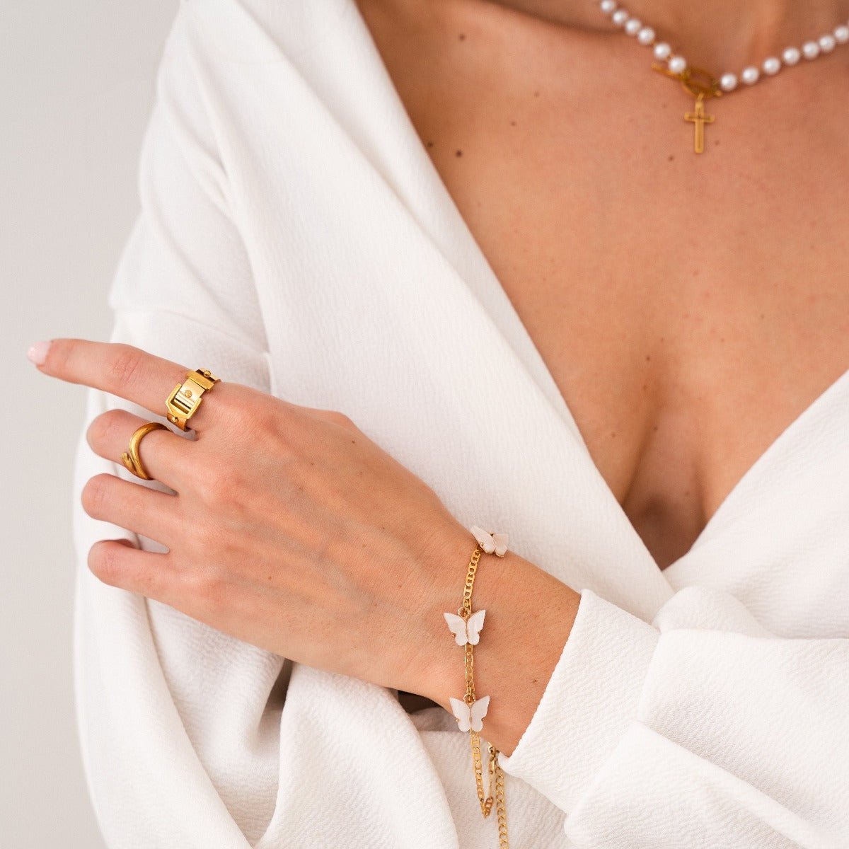 Anel Fivela Banhado em Ouro 18K - Murano Joias