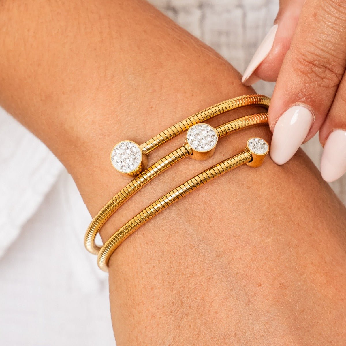 Bracelete Espiral Cristais Banhado em Ouro 18k - Murano Joias