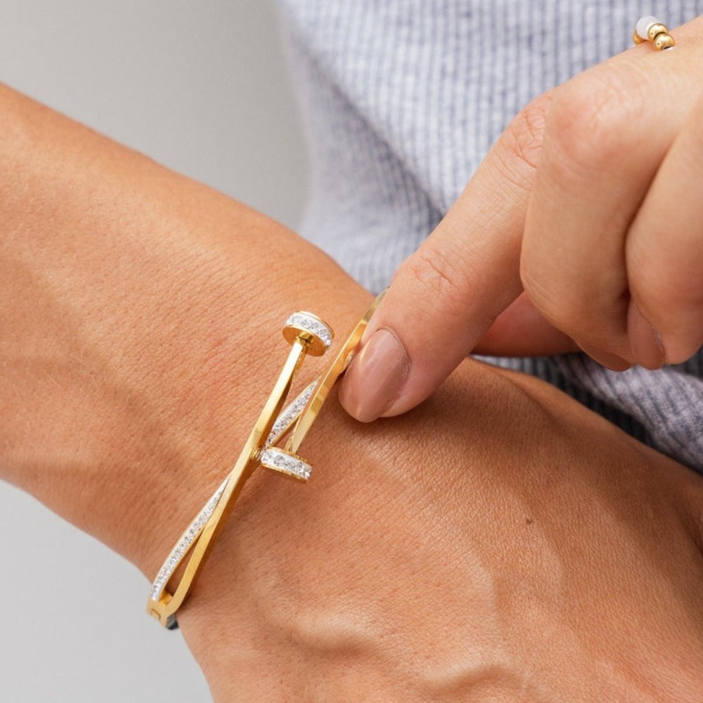 Bracelete Prego Zircônias Banhado em Ouro 18K - Murano Joias