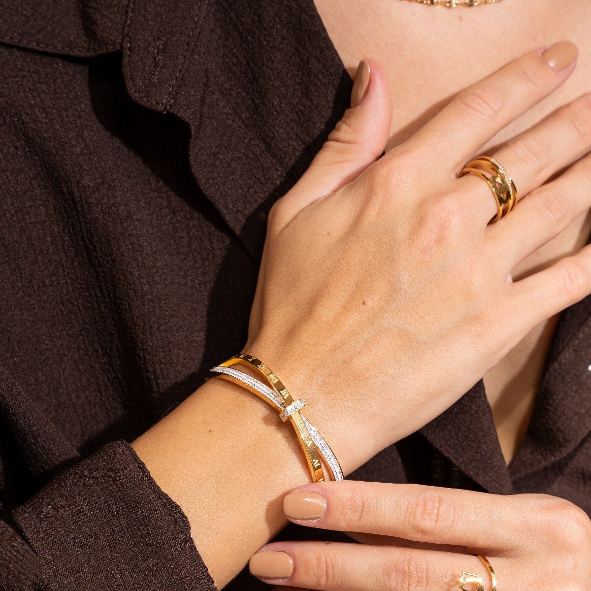 Bracelete Romano Zircônia Banhado em Ouro 18K - Murano Joias