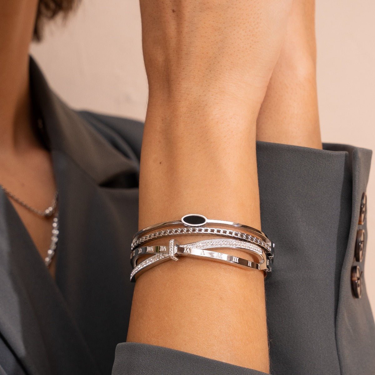 Bracelete Romano Zircônia Banhado em Ouro 18K - Prata - Murano Joias