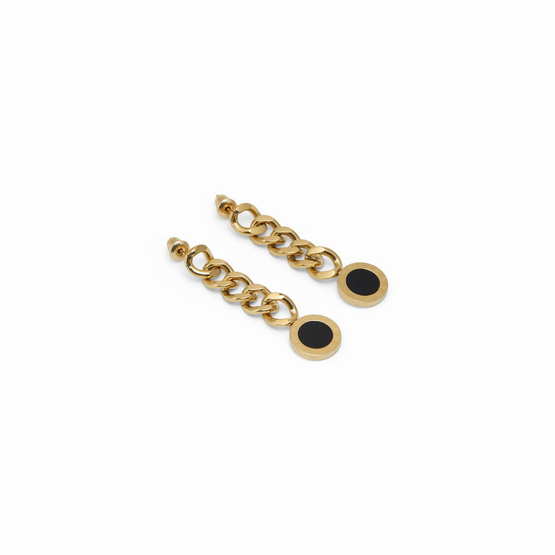 Brinco Corrente Glamour Pedra Onix Banhado em Ouro 18K - Murano Joias