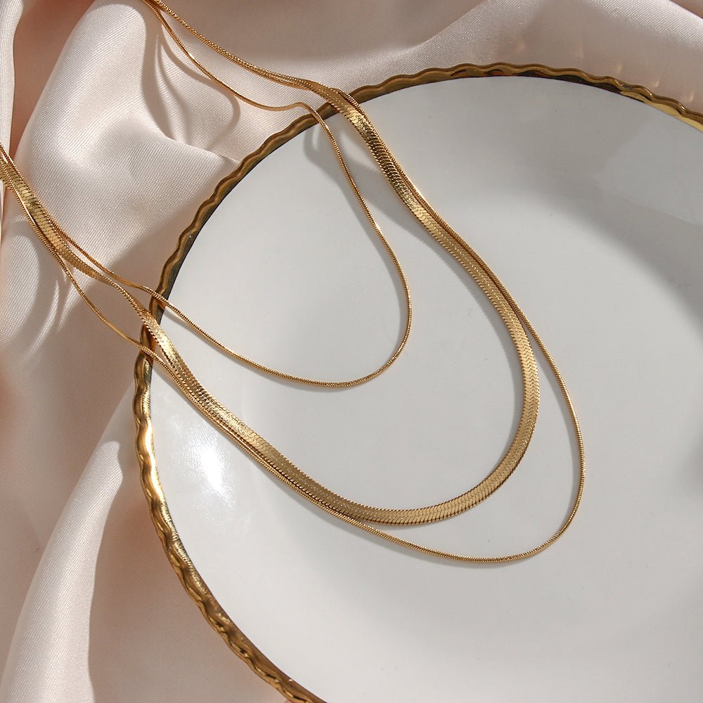 Colar Celina Trio de Camadas Malha Ouro - Murano Joias