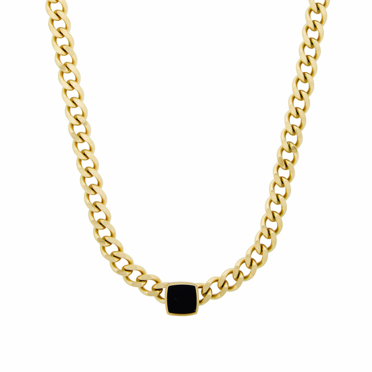 Colar Corrente Pedra Onix Quadrada Banhado em Ouro 18K - Murano Joias