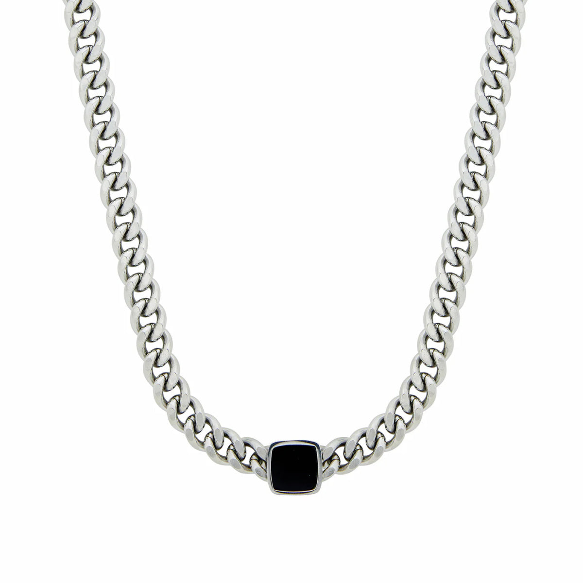 Colar Corrente Pedra Onix Quadrada Banhado em Ouro 18K - Prata - Murano Joias