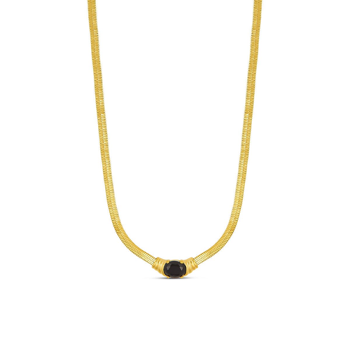 Colar Malha Pedra Ônix Banhado em Ouro 18K - Murano Joias