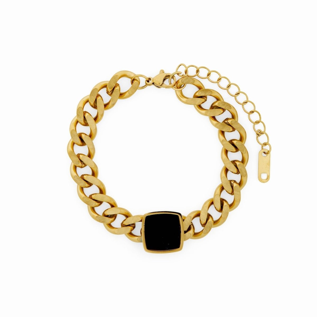 Pulseira de Corrente Pingente Ônix Banhado em Ouro 18K - Murano Joias