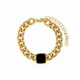 Pulseira de Corrente Pingente Ônix Banhado em Ouro 18K - Murano Joias